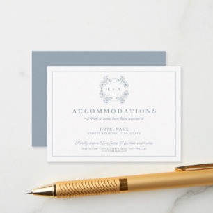 Cartão De Informações Casamento Formal Vintage Dusty Blue Monograma