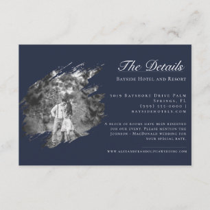 Cartão De Informações Casamento Foto com Pincelada Moderna Azul-Navy