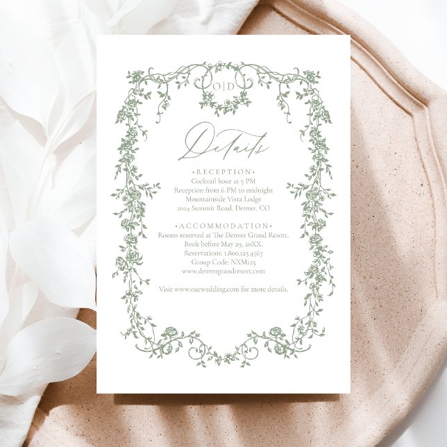 Cartão De Informações Casamento Francês com Sage Floral Floral Vitoriana (Criador carregado)