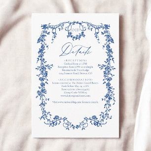 Cartão De Informações Casamento Francês Floral Vitoriano Azul Marinho