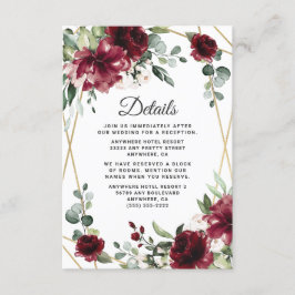 Cartão De Informações Casamento Geométrico Dourado de Blush Vermelho Bur