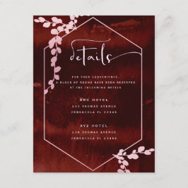 Cartão De Informações Casamento Geométrico Floral Rustic Burgundy Pink