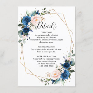 Cartão De Informações Casamento Geométrico Romântico Blush Floral Marinh