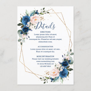 Cartão De Informações Casamento Geométrico Romântico Blush Floral Marinh