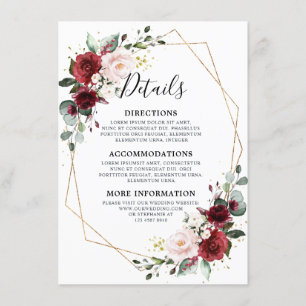 Cartão De Informações Casamento Geométrico Romântico Vermelho Floral Ver