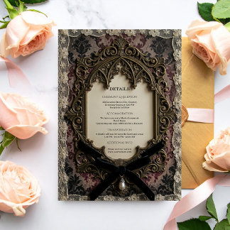 Cartão De Informações Casamento Gótico de Renda Vitoriana Rococó de Luxo