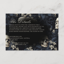 Cartão De Informações Casamento Gótico Escuro de Crânios e Flores