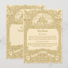 Casamento Gravado a Ouro de Fantasia Medieval Vint