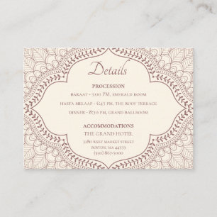 Cartão De Informações Casamento Hindu Indiano Tradicional Beige Mehndi