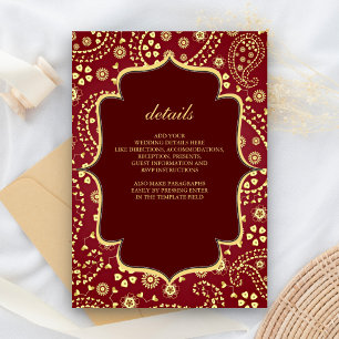 Cartão De Informações Casamento Indiano ao estilo Bollywood em Dourado e