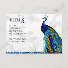 Cartão De Informações Casamento Indiano Pavão com Brilho Azul Chic Moder