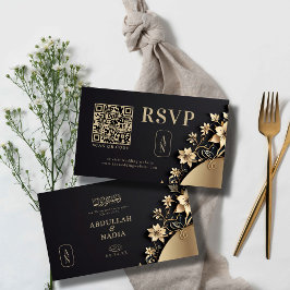 Cartão De Informações Casamento Islâmico Floral do Ouro Luxurioso QR Rsv