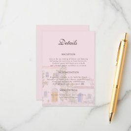 Cartão De Informações Casamento Italiano Mediterrâneo com Aquarela Paste