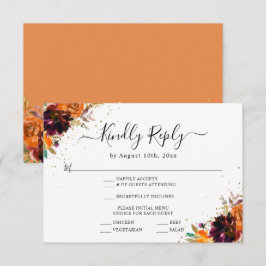 Cartão De Informações Casamento Laranja Dourado Floral de Outono Queimad