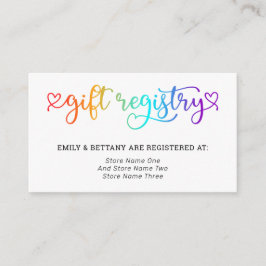 Cartão De Informações Casamento LGBT do Rainbow Cute Heart Gift Registry