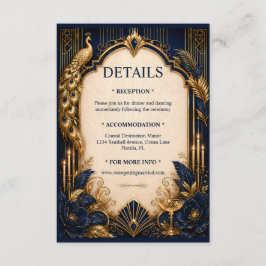 Cartão De Informações Casamento luxuoso gatsby pavão DETAILS azul marinh
