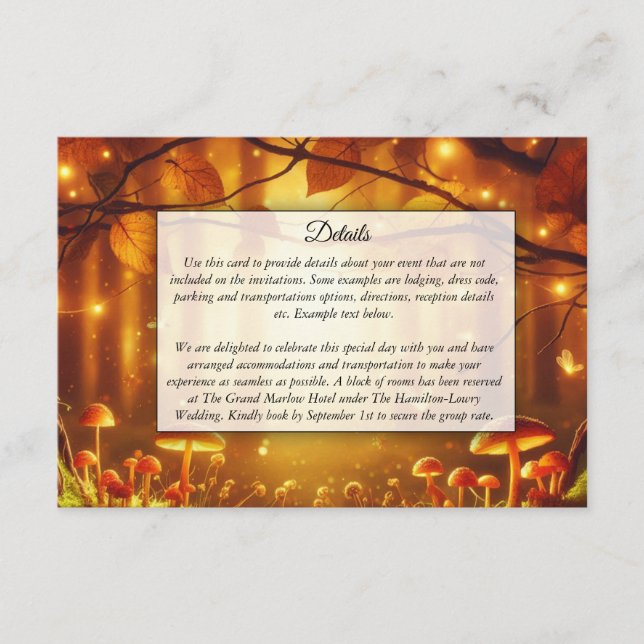 Cartão De Informações Casamento Mágico de Fairytale Forest (Frente)