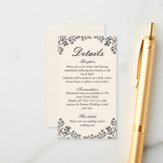 Cartão De Informações Casamento Marfim Floral Minimalista