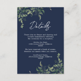 Cartão De Informações Casamento marinho Azul Verde Botânico