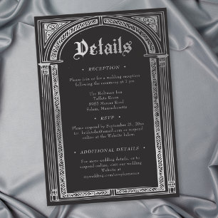Cartão De Informações Casamento Medieval Gótico Preto Prata
