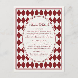 Cartão De Informações Casamento Merlot Vermelho Harlequin Xadrez Detalhe