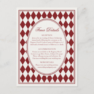 Cartão De Informações Casamento Merlot Vermelho Harlequin Xadrez Detalhe