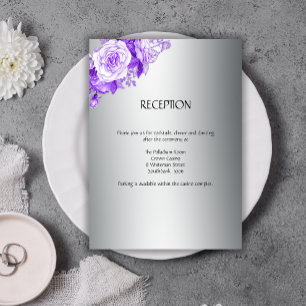 Cartão De Informações Casamento Metálico de Prata e Roxo Rose Bouquet