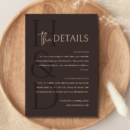 Cartão De Informações Casamento Minimalista com Monograma Marrom Moderno