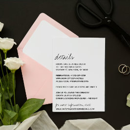 Cartão De Informações Casamento Minimalista de Script Preto e Branco Mod