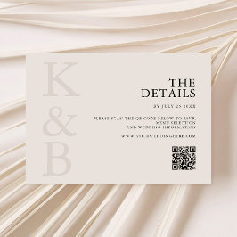 Cartão De Informações Casamento Minimalista do Monograma e Negro Moderno