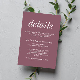 Cartão De Informações Casamento Minimalista Mauve Dark 2 Simplicity