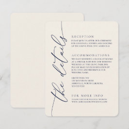 Cartão De Informações Casamento Minimalista Moderno Azul Marinho e Creme