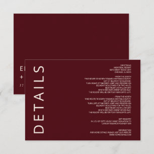 Cartão De Informações Casamento Minimalista Moderno Burgundy Quente Rúst