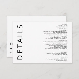 Cartão De Informações Casamento Minimalista Moderno Elegante Negro e Bra