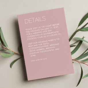 Cartão De Informações Casamento Minimalista Moderno Rosa Empoeirado