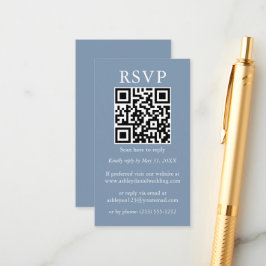Cartão De Informações Casamento Minimalista Simples QR RSVP Azul Poeira