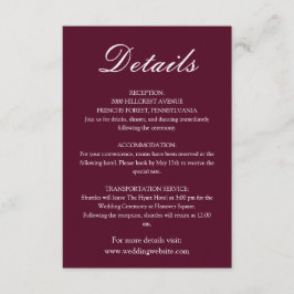 Cartão De Informações Casamento Minimalista Trendy Burgundy