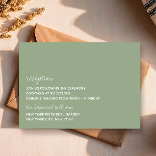 Cartão De Informações Casamento Minimalista Verde do Script Moderno