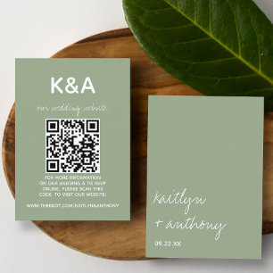 Cartão De Informações Casamento Minimalista Verde do Script Moderno