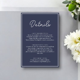 Cartão De Informações Casamento Mínimo Branco Azul-Marinho Chic Elegante