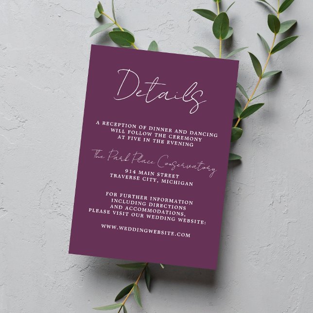 Cartão De Informações Casamento Mínimo de Uvas de Simplicidade 3 Script  (Criador carregado)