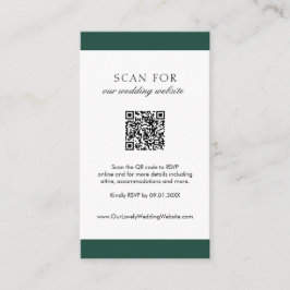 Cartão De Informações Casamento mínimo do código QR moderno Emerald Gree