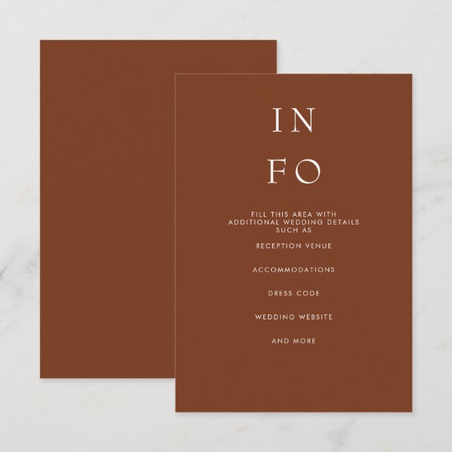 Cartão De Informações Casamento Mínimo e Simples de Terracotta (Frente/Verso)