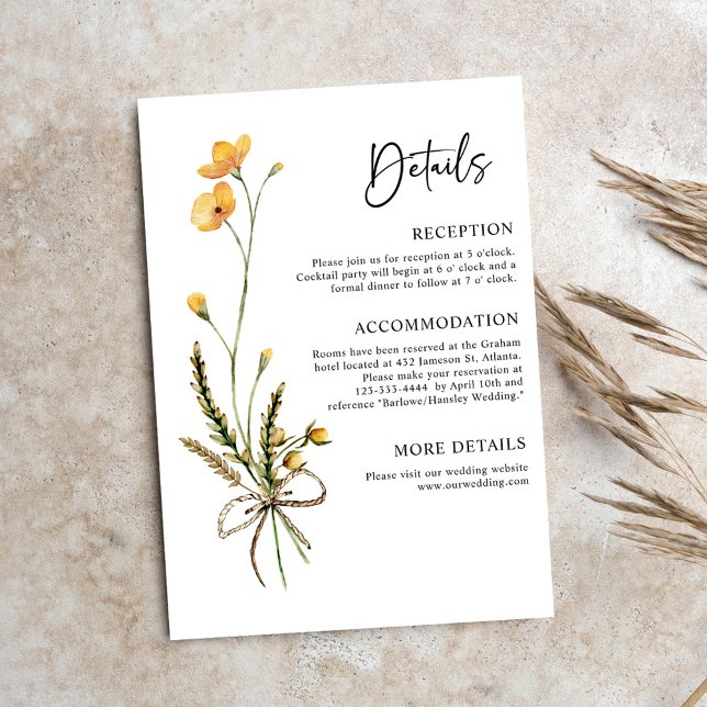 Cartão De Informações Casamento Mínimo Elegante Botânico Russo Moderno (Modern Rustic Botanical Elegant Minimalist Wedding Enclosure Card)