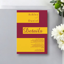 Cartão De Informações Casamento Mínimo Elegante E Moderno Dourado