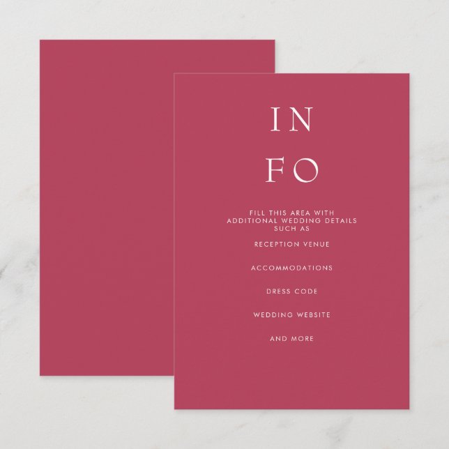 Cartão De Informações Casamento Mínimo Moderno Mínimo Elegante de Magent (Frente/Verso)