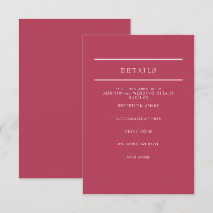 Cartão De Informações Casamento Mínimo Moderno Mínimo Elegante de Magent