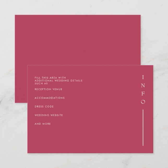 Cartão De Informações Casamento Mínimo Moderno Mínimo Elegante de Magent (Frente/Verso)