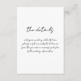 Cartão De Informações Casamento Mínimo Preto e Branco Escrito Manuscrito