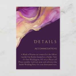 Cartão De Informações Casamento Moderno Abstrato Roxo e Dourado Elegante